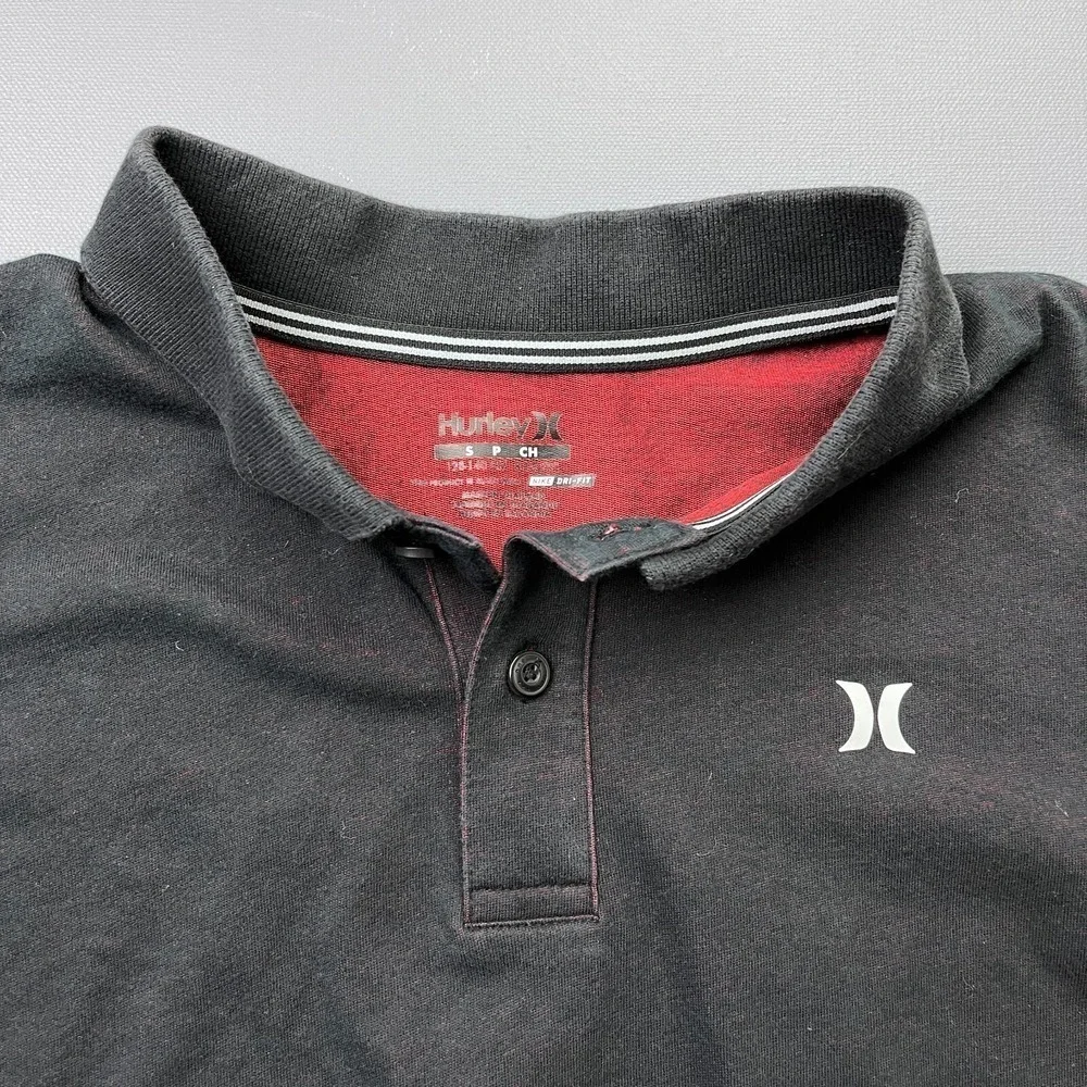 Hurley Boys Size Small 8-10 Black Red Dri-FIT Knit Polo Shirt Short Sleeve Golf